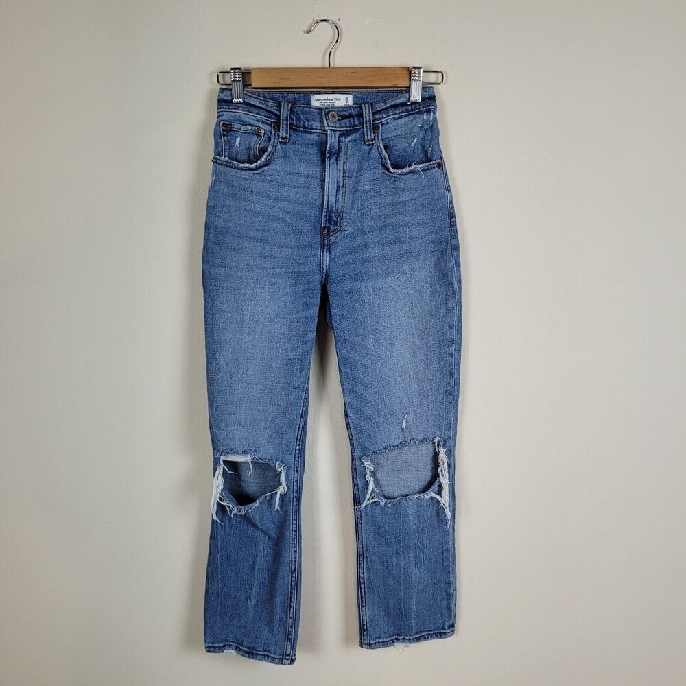 Abercrombie & Fitch Jeans 25 0S Blue‎ Ankle Straight Ultra High Rise Distressed
